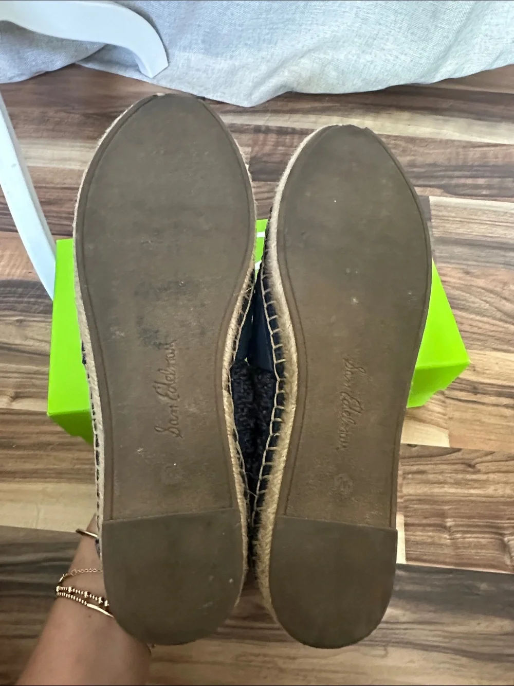 Sam Edelman Navy Woven Espadrille Flats with Gold Logo